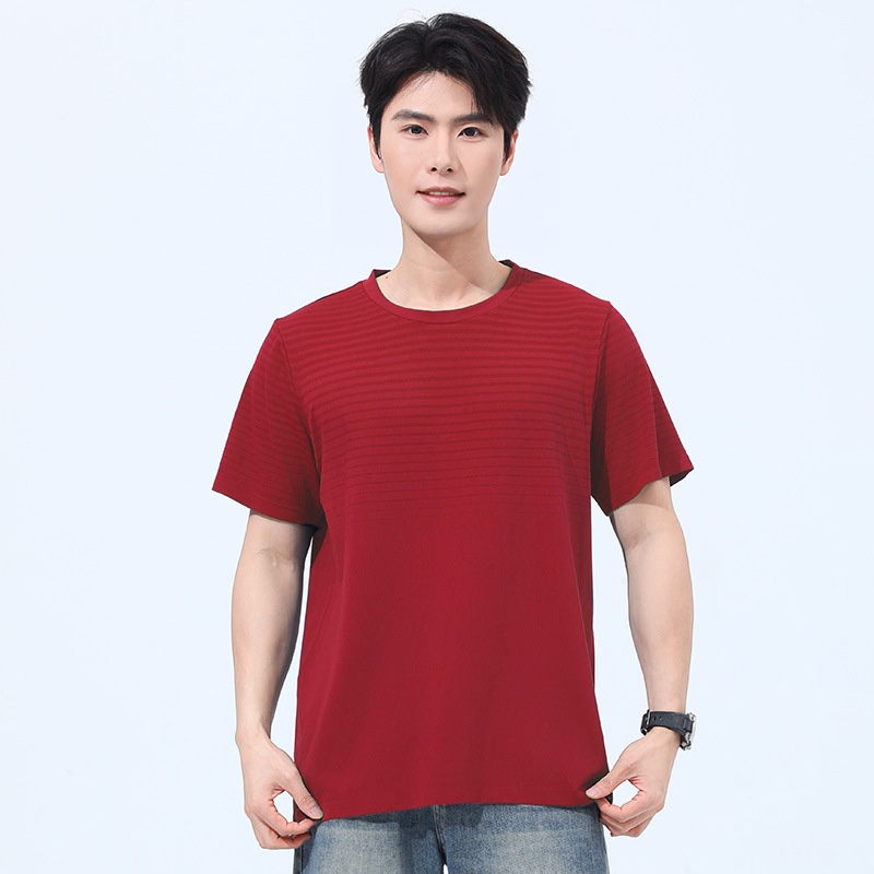 Men's and women's same style sports seamless striped short-sleeved quick-drying breathable sweat-wicking elastic fitness outdoor round-neck T-shirt 001 details Picture