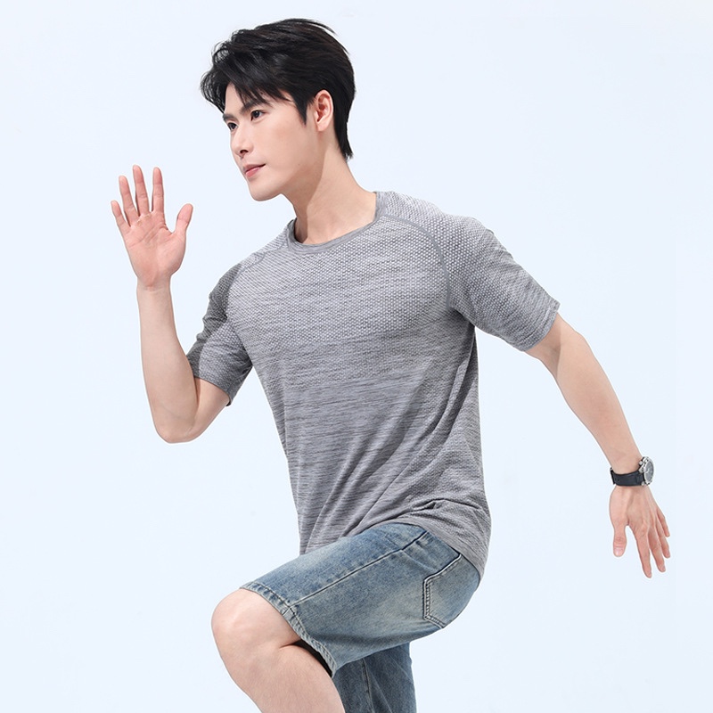 夏季新款男女运动无缝提花短袖速干透气排汗弹力健身户外圆领T恤产品图