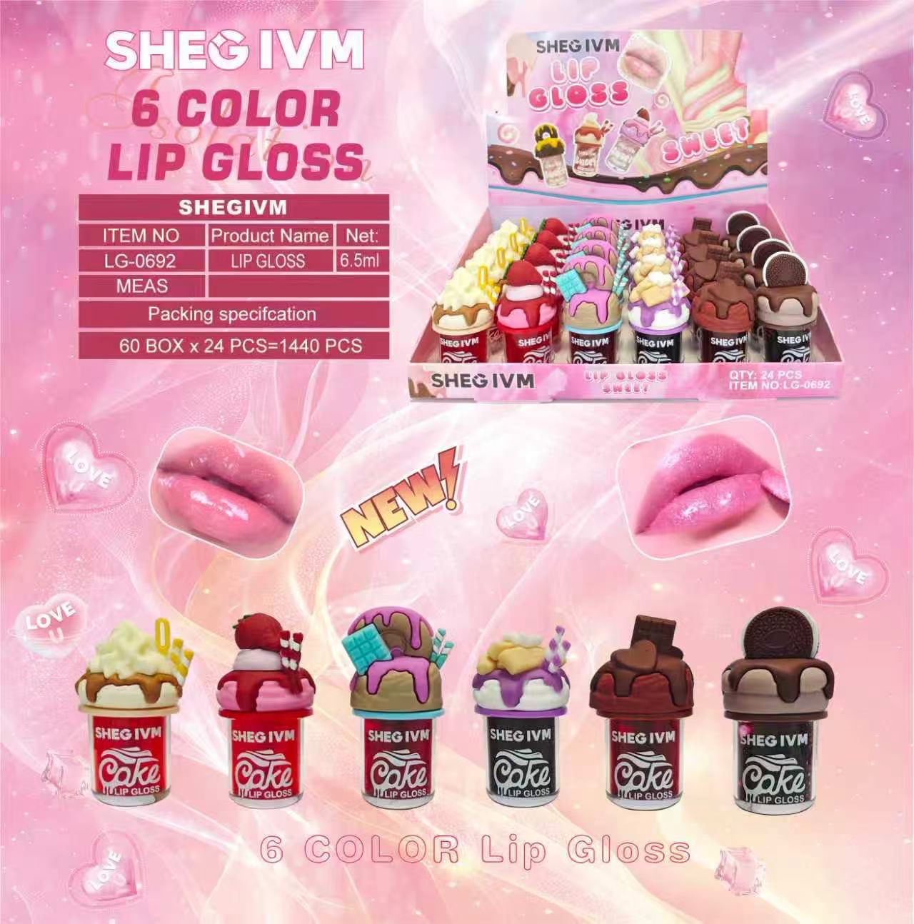 Cross-border makeup water light ice cream Lip gloss Lip gloss tube Smooth color display long-lasting moisturizing cross-border makeup detail image 5