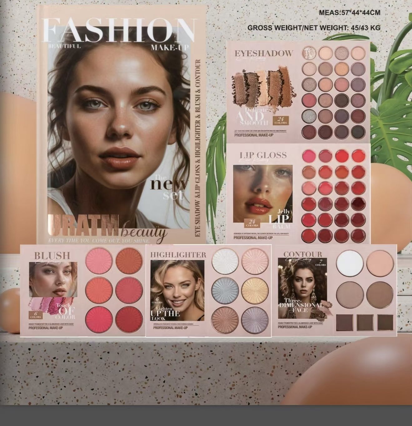 Makeup set, eyeshadow palette, highlighter blush, lipstick, smooth, long-lasting color display detail image 2