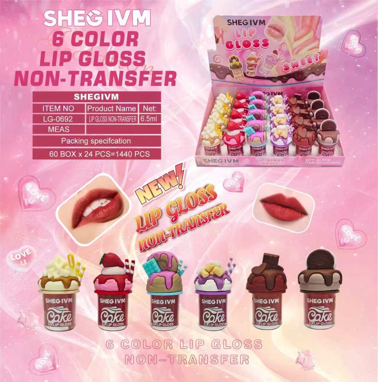 Cross-border makeup water light ice cream Lip gloss Lip gloss tube Smooth color display long-lasting moisturizing cross-border makeup detail image 4