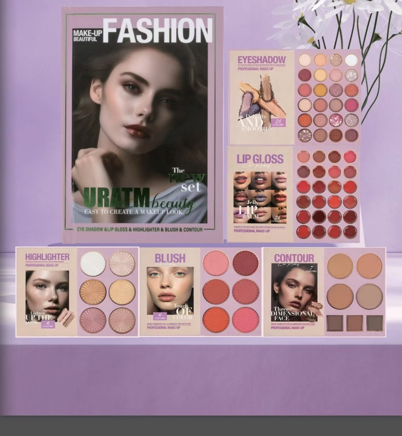 Makeup set, eyeshadow palette, highlighter blush, lipstick, smooth, long-lasting color display details Picture