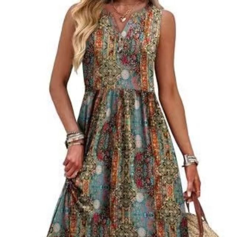 Amazon's new printed A-line dress for summer 2026 is A Bohemian-style simple and casual beach dress for vacation full image