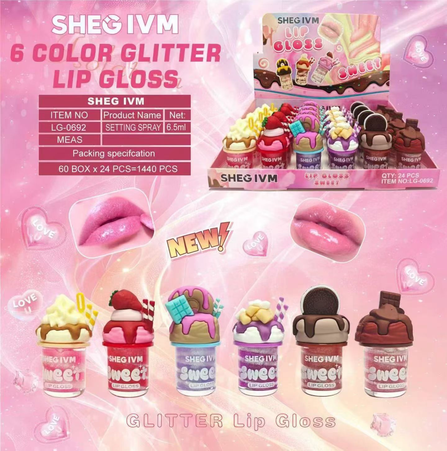Cross-border makeup water light ice cream Lip gloss Lip gloss tube Smooth color display long-lasting moisturizing cross-border makeup detail image 2
