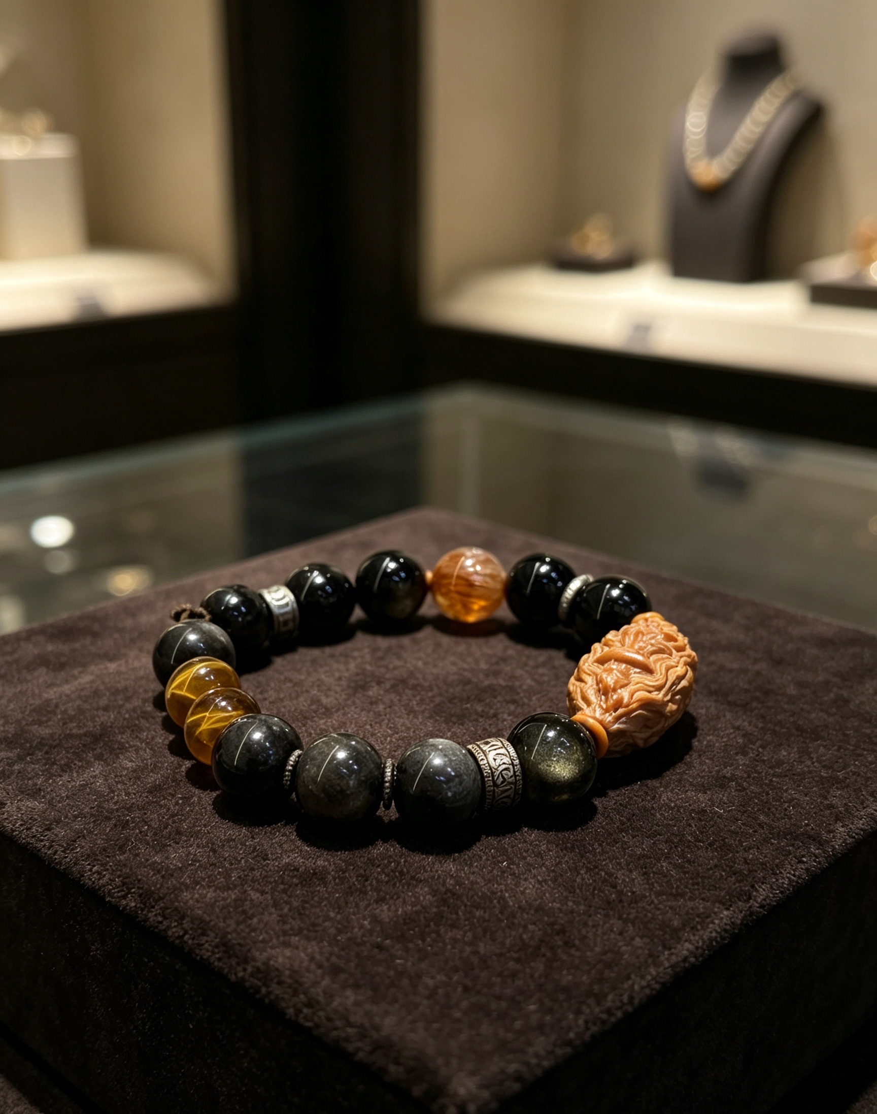 Obsidian walnut incense bead bracelet, crystal bracelet, natural mineral jewelry bracelet, crystal bracelet, agarwood bracelet