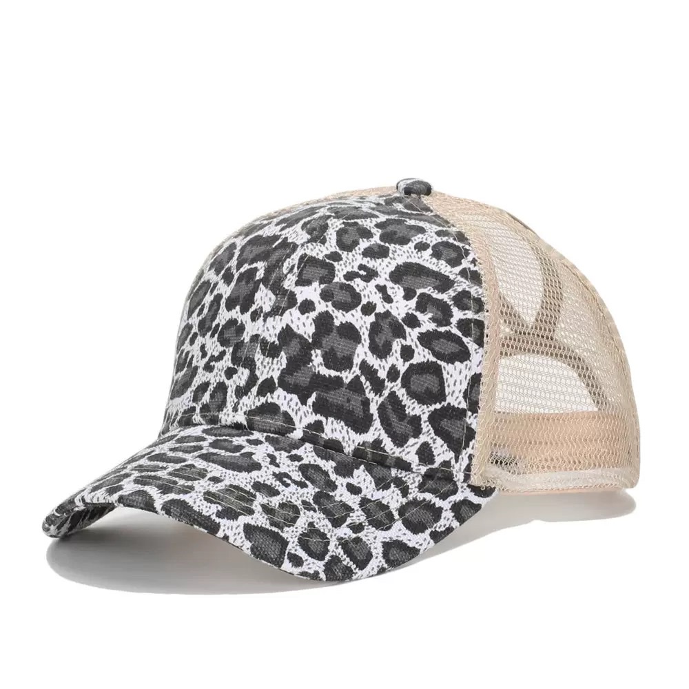 Black and white leopard print mesh baseball cap, breathable, casual and versatile, unisex detail image 1