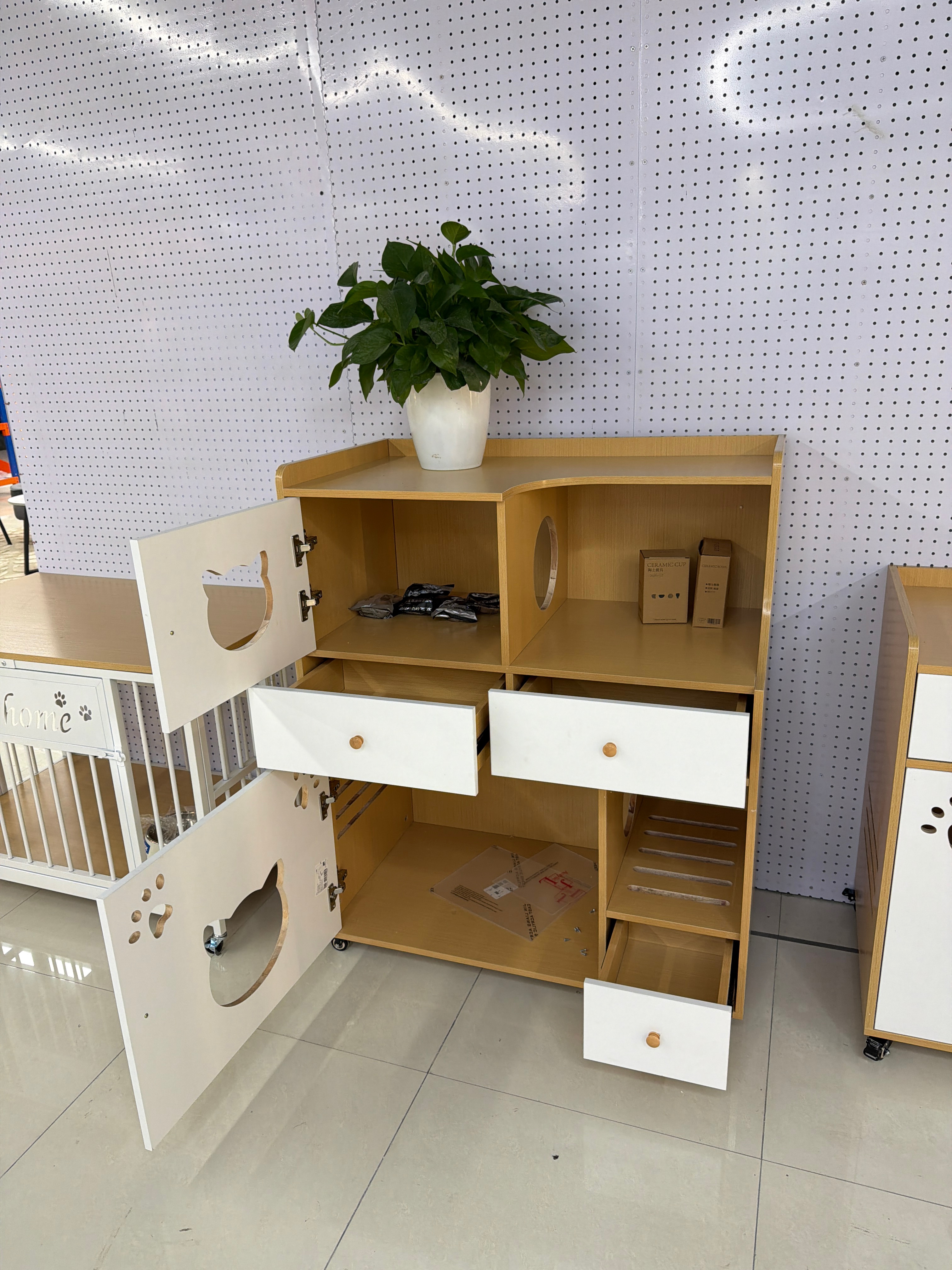 Cat pet multi-layer cabinet, custom cat house, custom cat house with home environmental protection board, mobile cat house with drawer and wheel, multi-cat rest small cabinet, home cat pet small cabinet, super large space breathable pet cat cabinet detail image 3