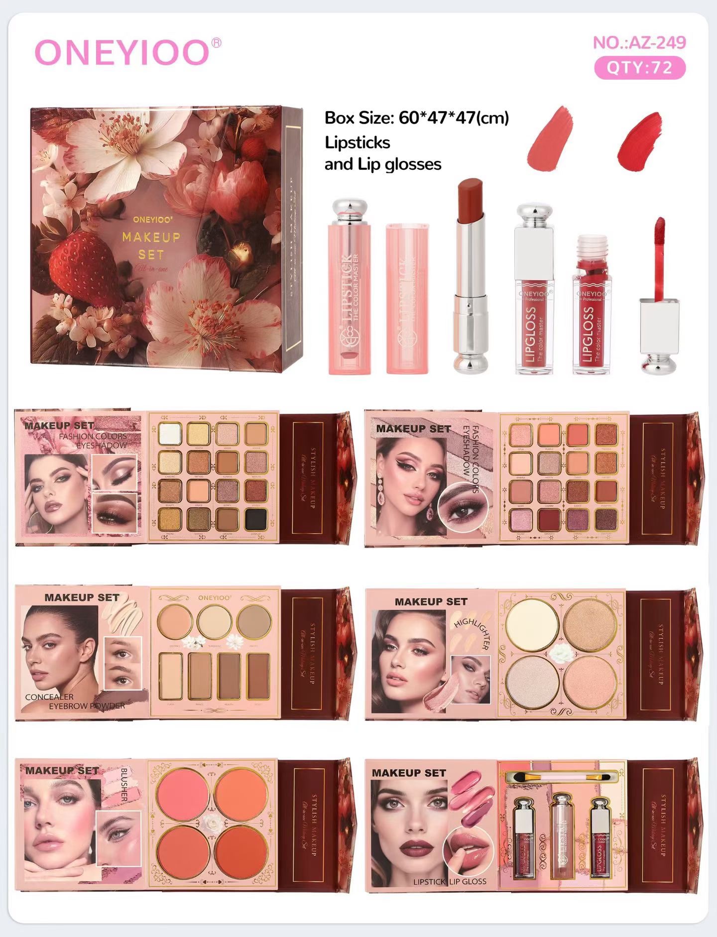 Cross-border makeup set: Eyeshadow, blush, highlight, blush and lip gloss combination set detail image 4