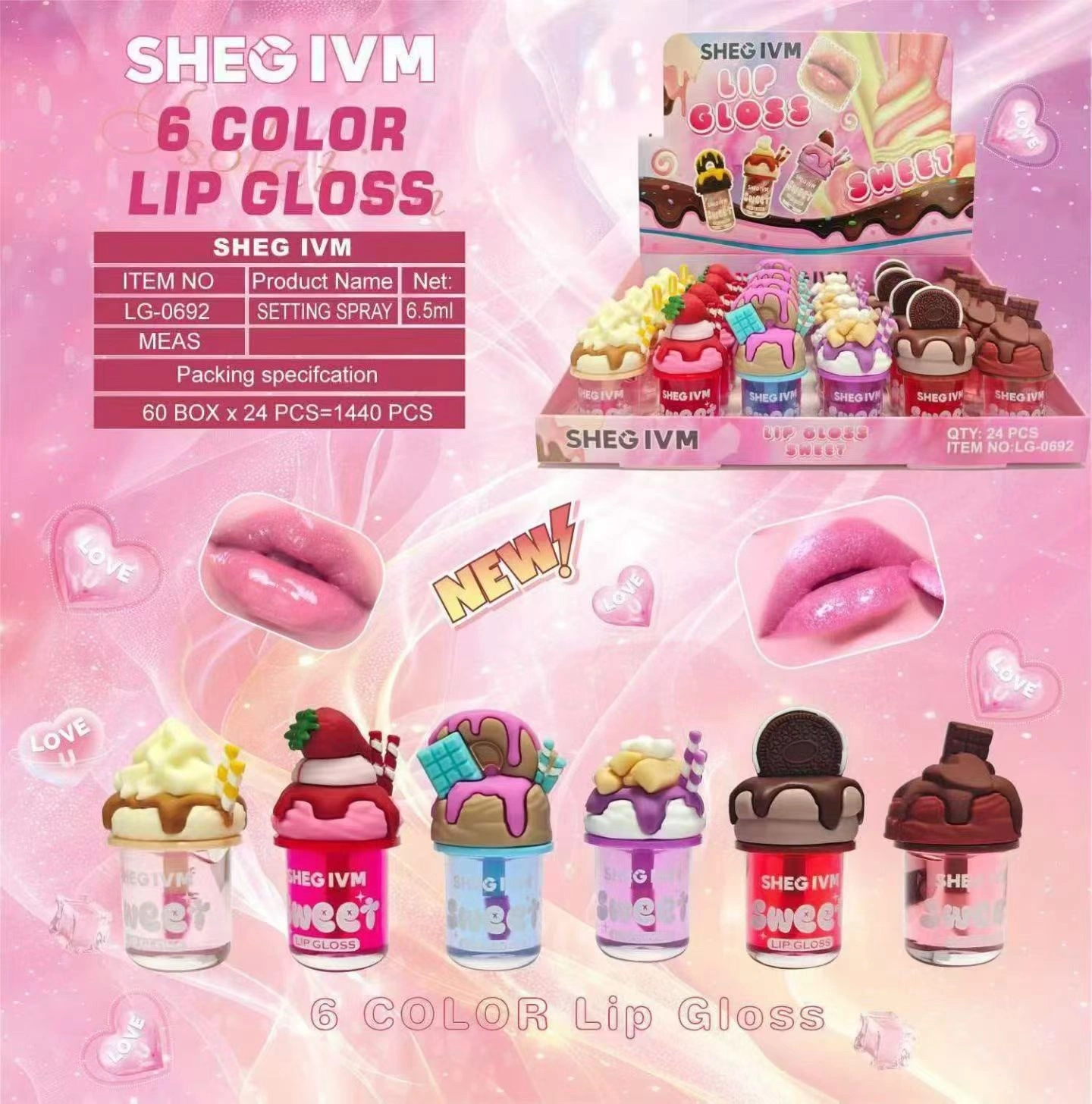 Cross-border makeup water light ice cream Lip gloss Lip gloss tube Smooth color display long-lasting moisturizing cross-border makeup detail image 3