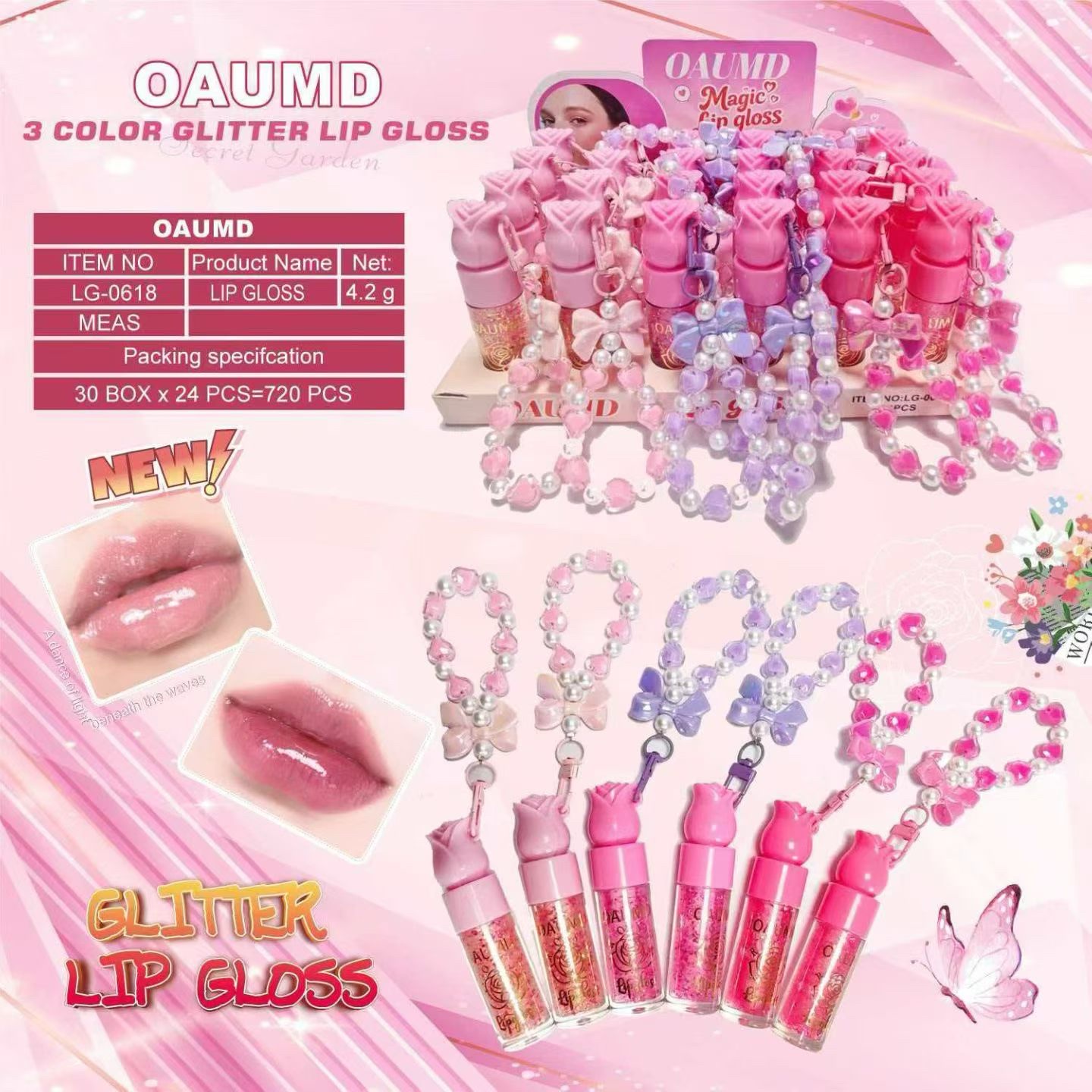 Cross-border makeup ice cream texture lip gloss 10ml Hydrating and lustrous lip gloss tube beauty and skin care with mobile phone chain keychain Application Scenario