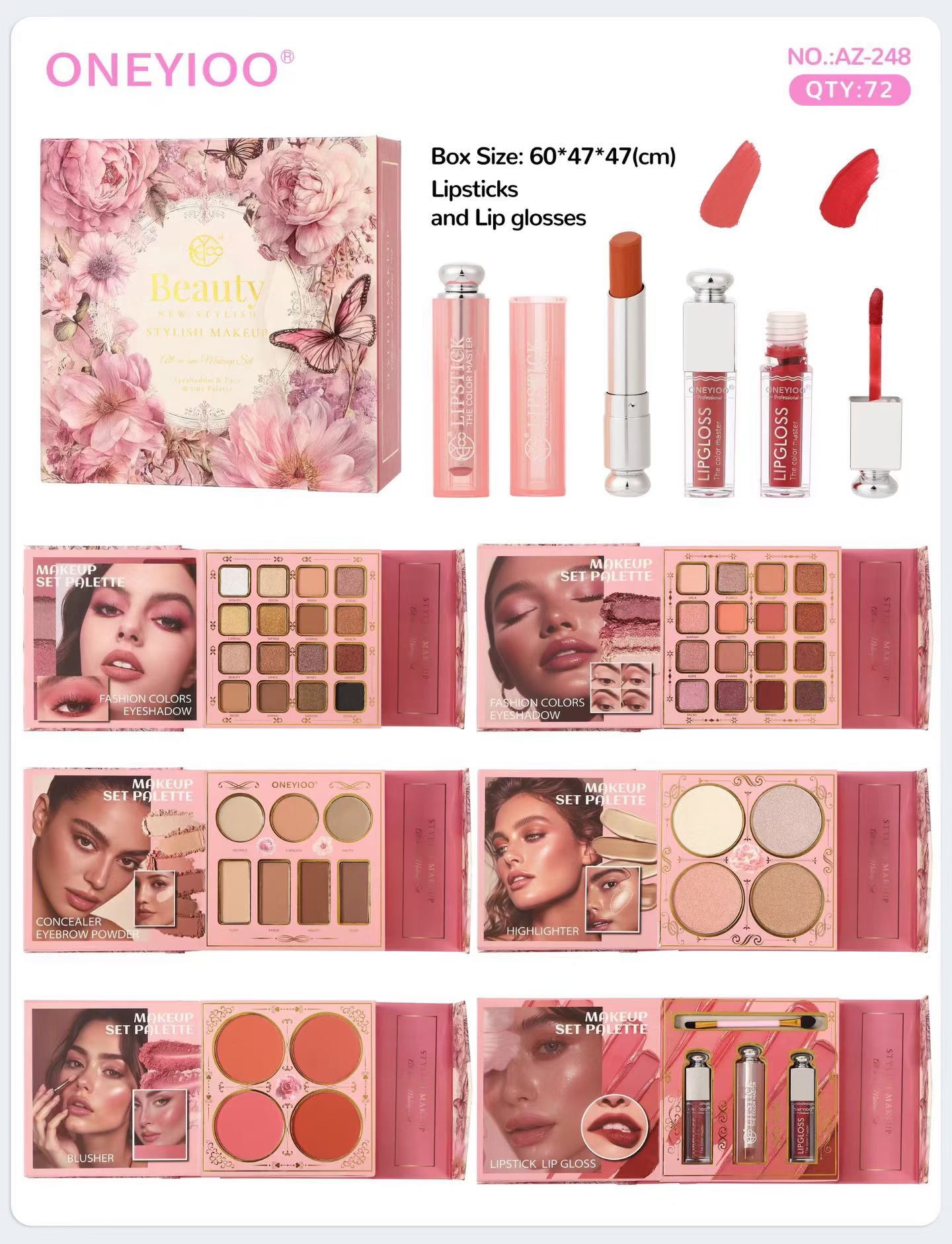 Cross-border makeup set: Eyeshadow, blush, highlight, blush and lip gloss combination set detail image 3