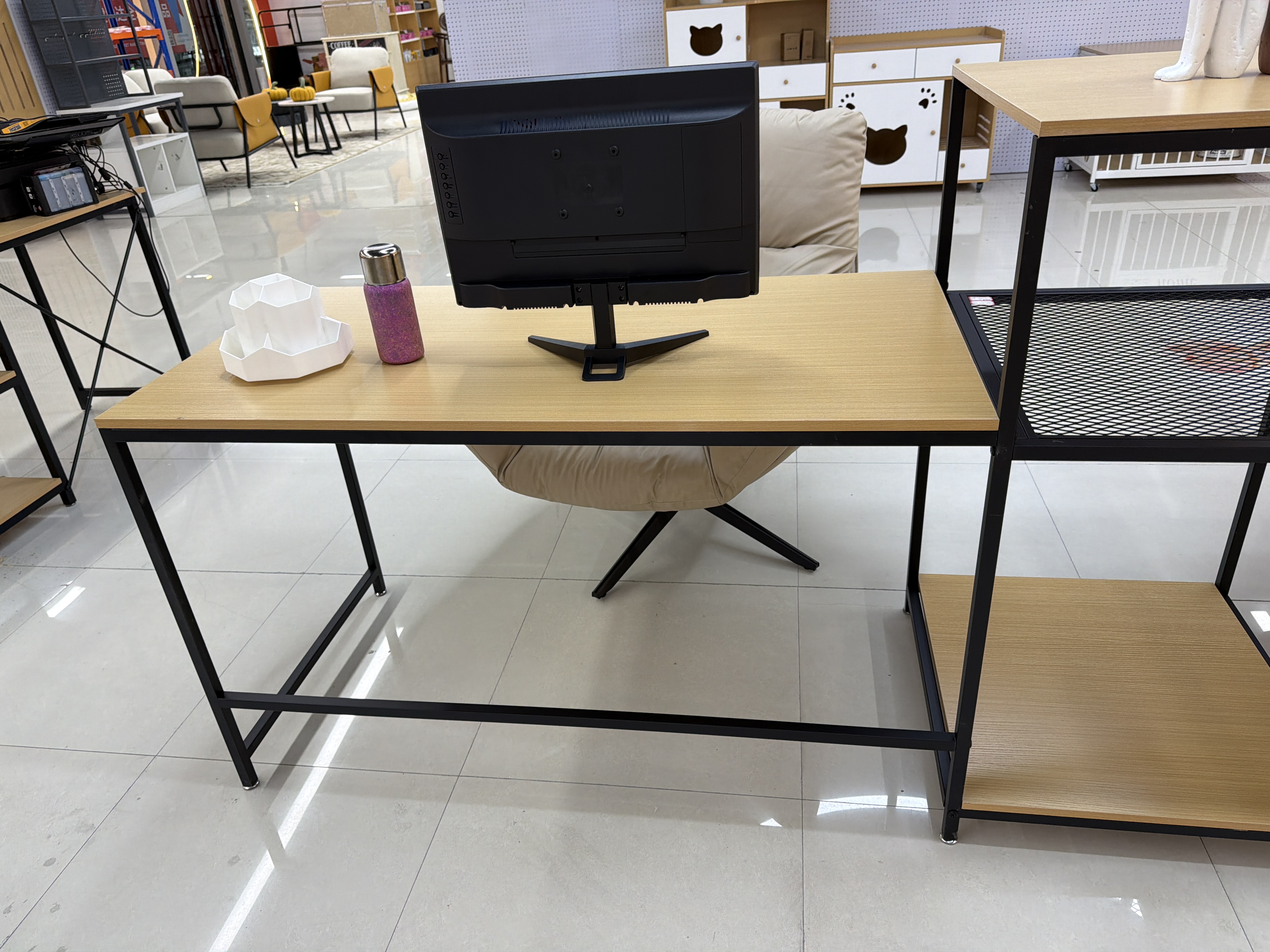 Assemble simple office desks; Double-seater desk with storage rack; Two-person desk at home Item Picture