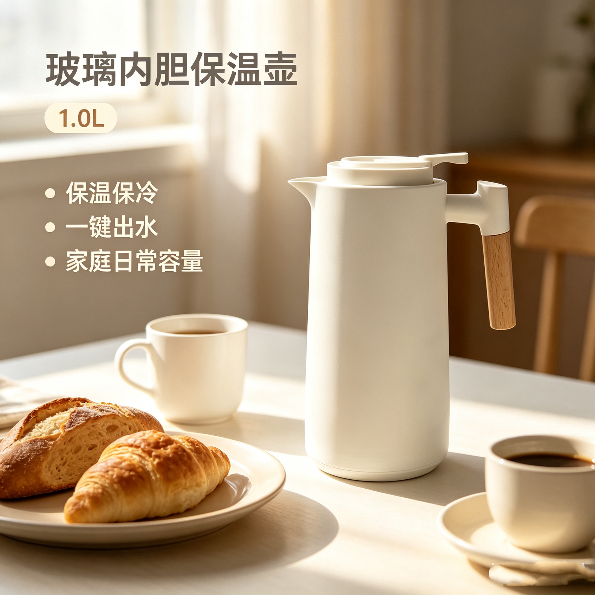 1.0L glass inner liner insulated kettle