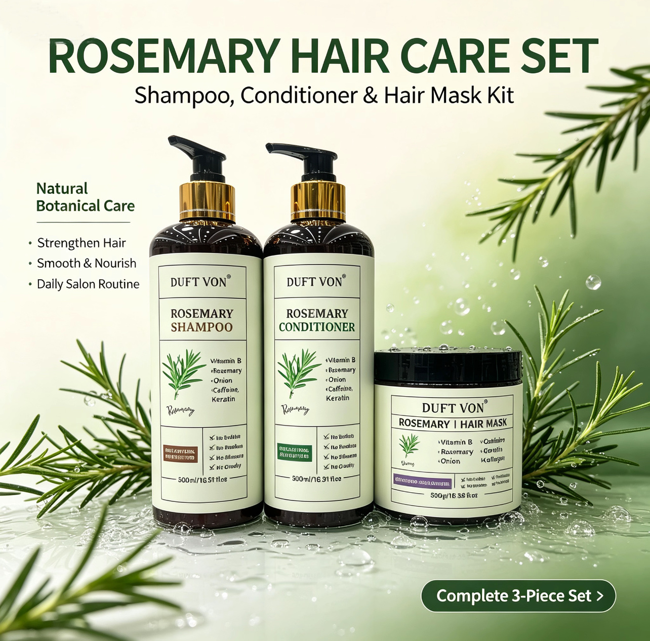 Rosemary Hair Care Set 3-Piece Shampoo Conditioner Hair Mask