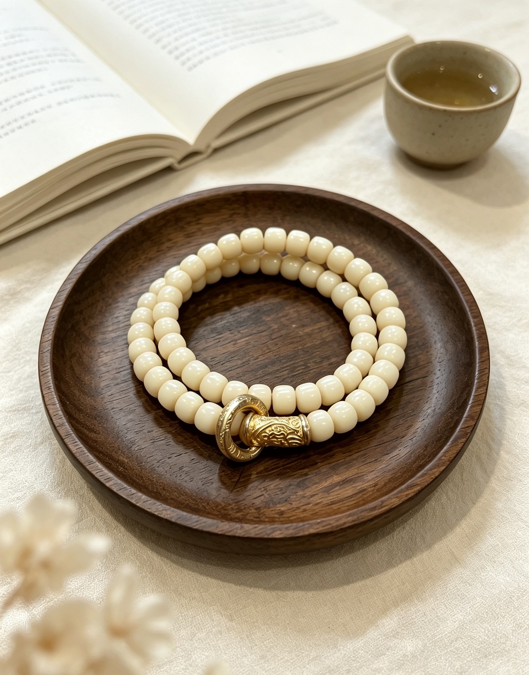 White jade Bodhi silver double-ring bracelet, versatile new Chinese style details Picture