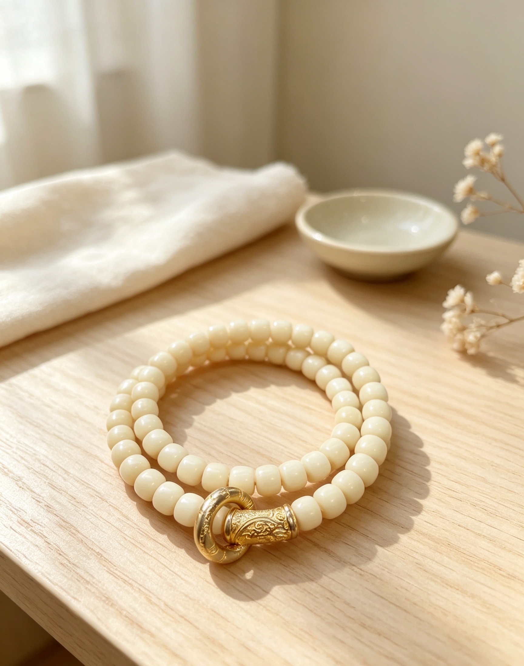 White jade Bodhi silver double-ring bracelet, versatile new Chinese style