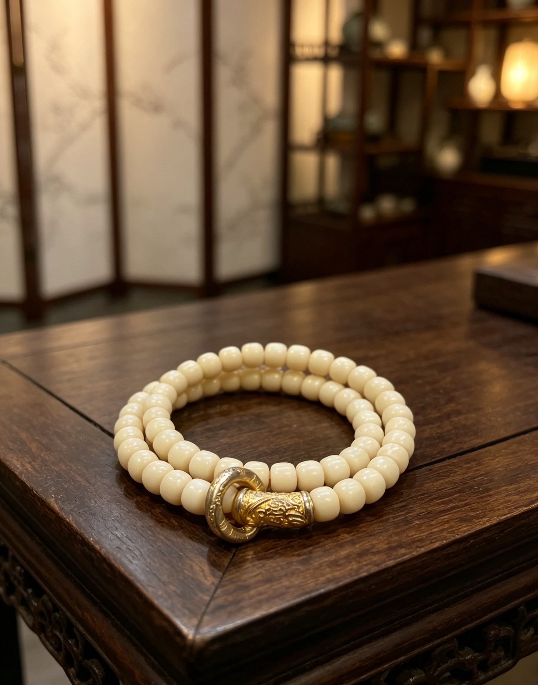 White jade Bodhi silver double-ring bracelet, versatile new Chinese style Specification image