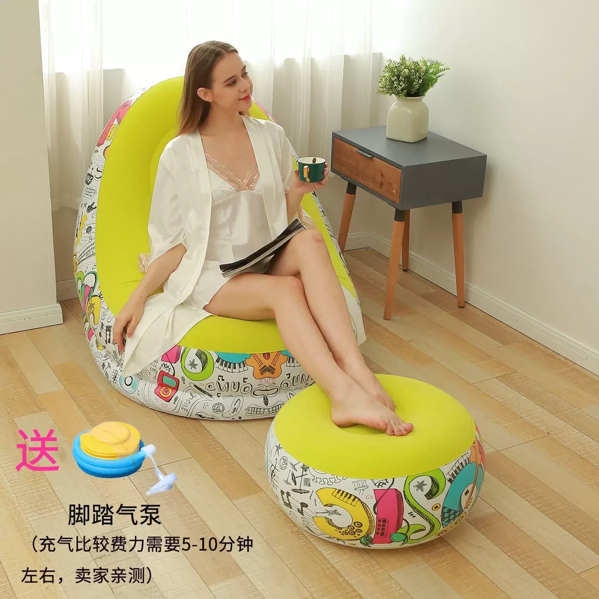 跨境货源工厂pvc+植绒充气沙发 懒人沙发躺椅 气垫休息椅现货批发