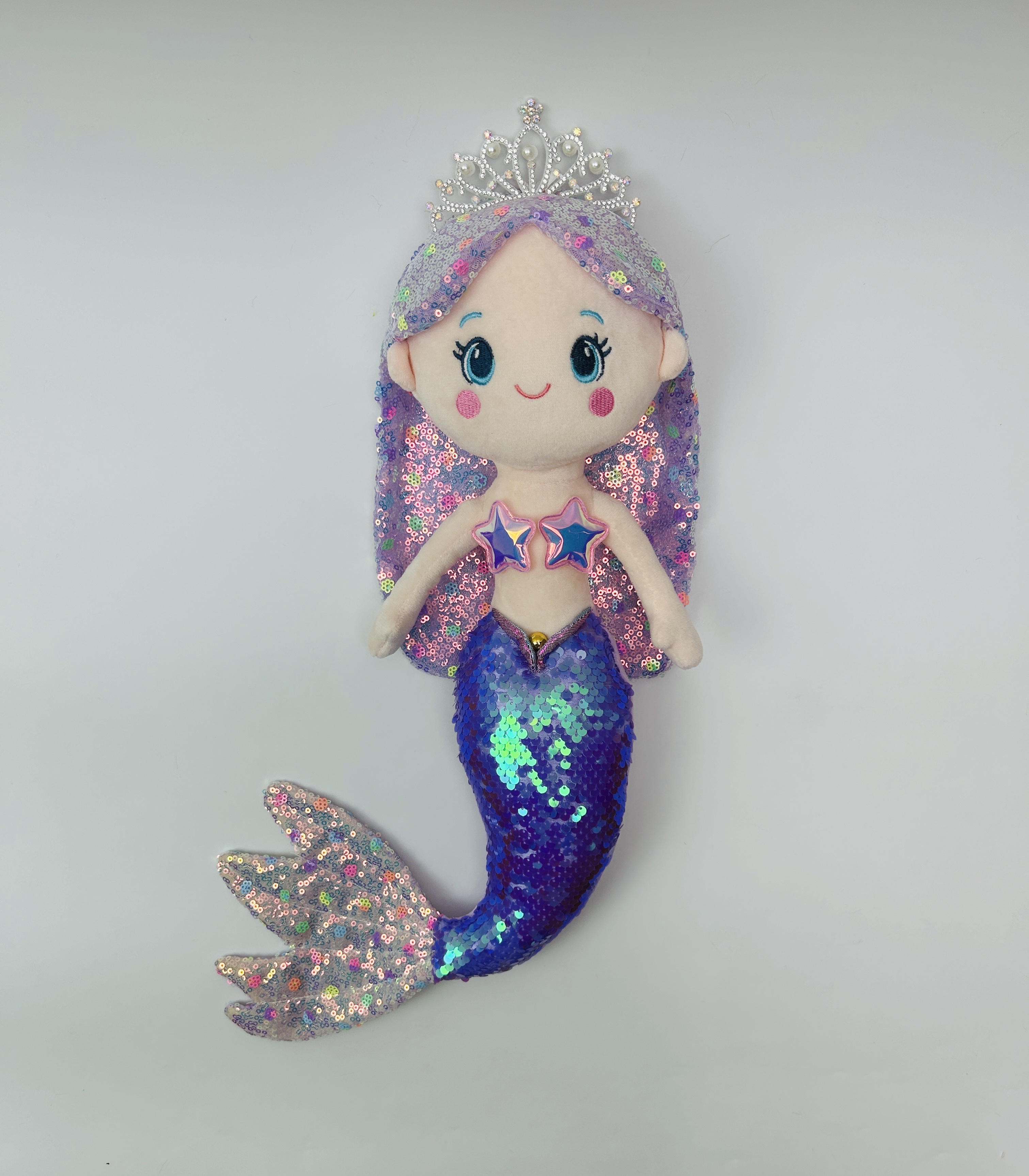 Colorful Sequined mermaid plush toy, crown mermaid princess doll, claw machine, children's gift in stock details Picture