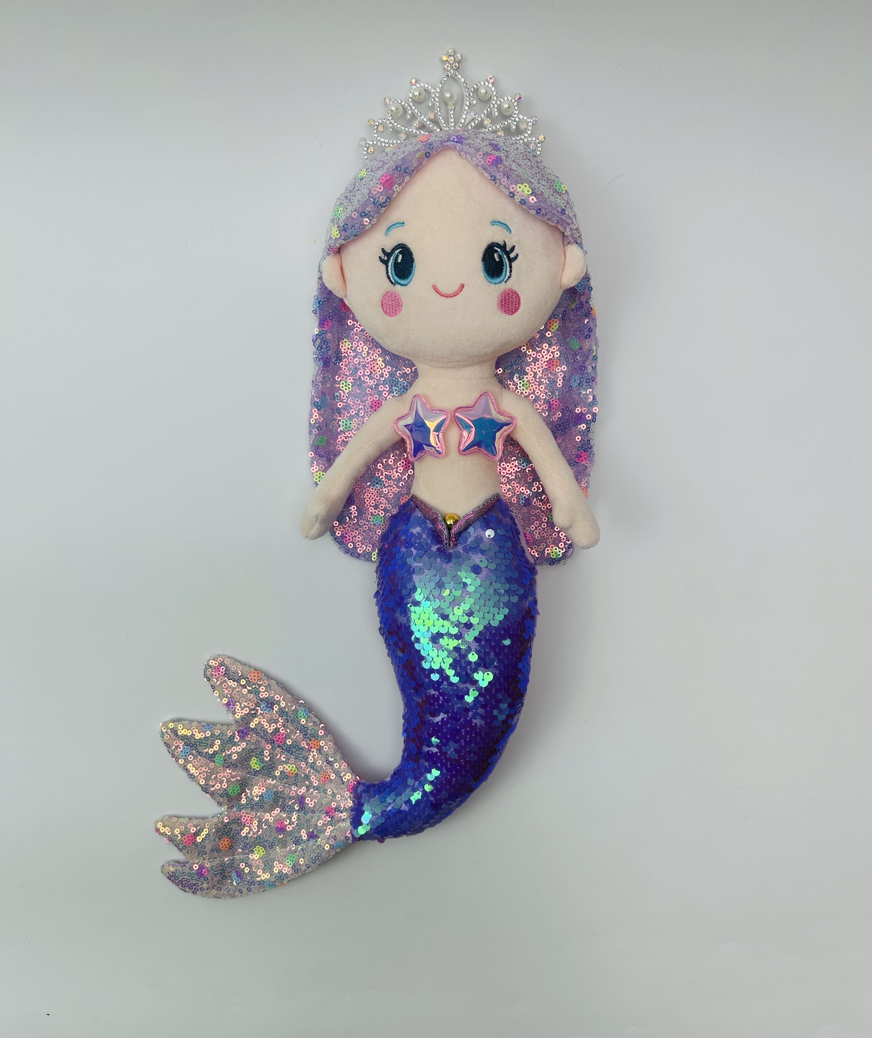 Colorful Sequined mermaid plush toy, crown mermaid princess doll, claw machine, children's gift in stock