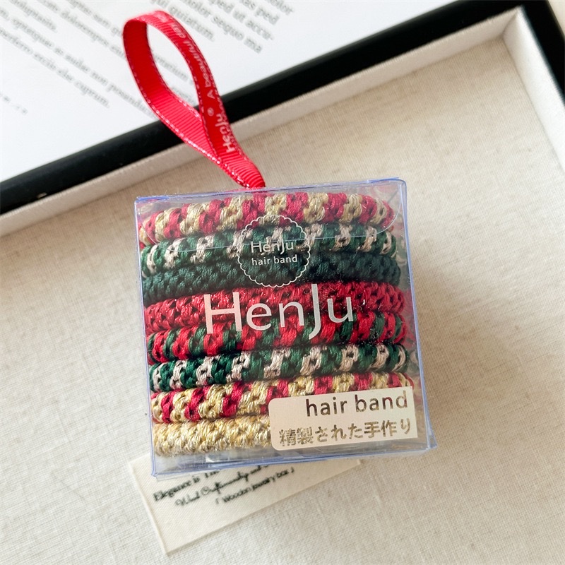 Christmas element 8-piece hair tie, high elasticity and durability, thick Christmas headwear, high ponytail hair band box set detail image 5