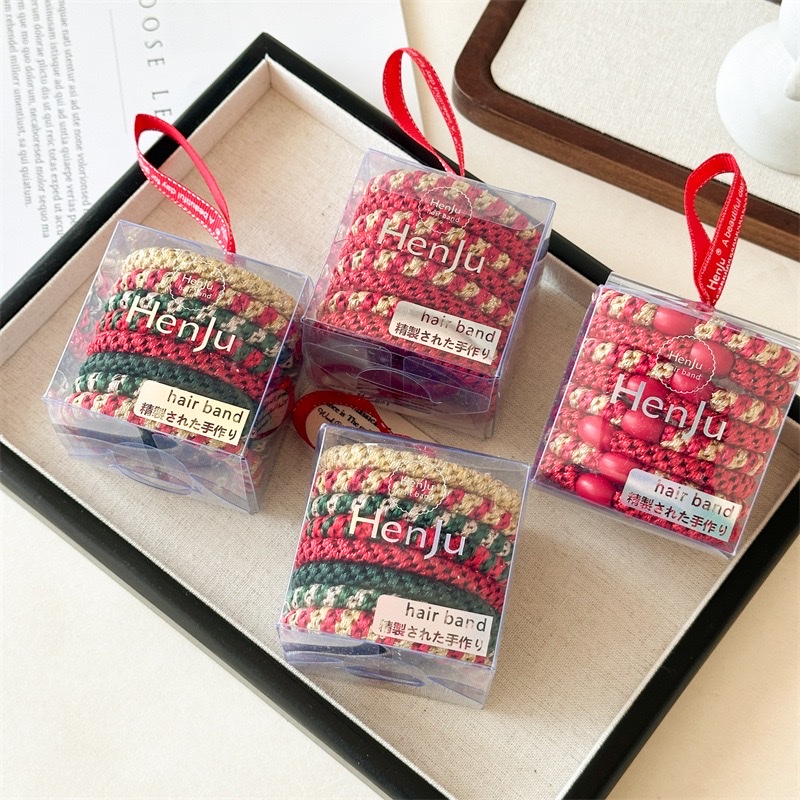 Christmas element 8-piece hair tie, high elasticity and durability, thick Christmas headwear, high ponytail hair band box set