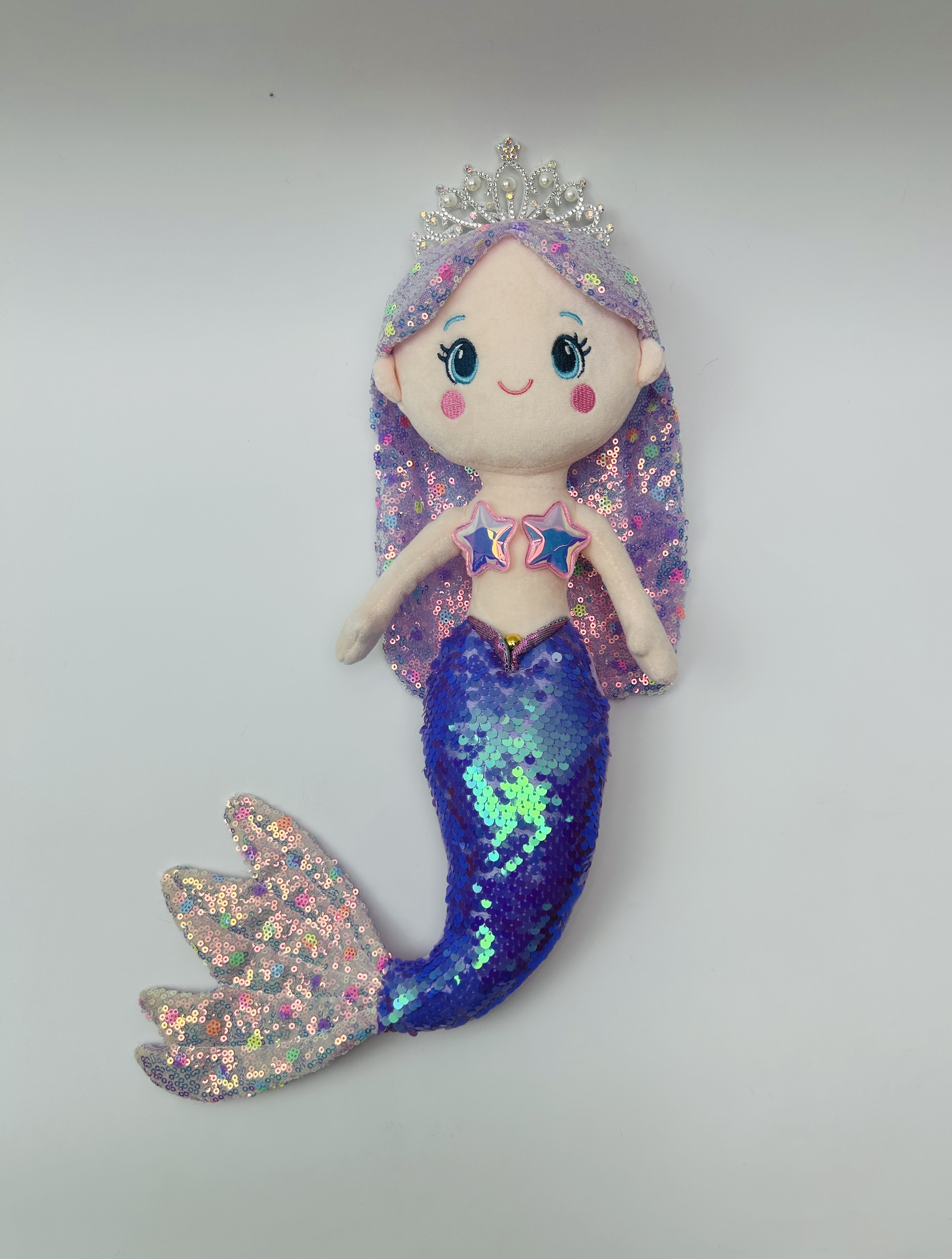 Colorful Sequined mermaid plush toy, crown mermaid princess doll, claw machine, children's gift in stock Specification image