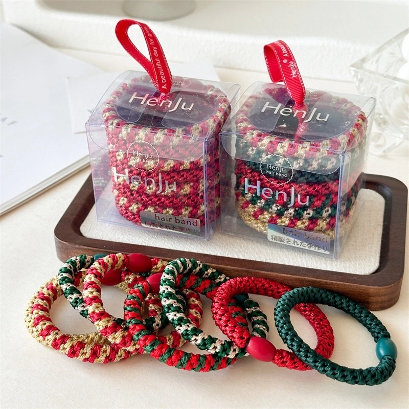 Christmas element 8-piece hair tie, high elasticity and durability, thick Christmas headwear, high ponytail hair band box set detail image 3