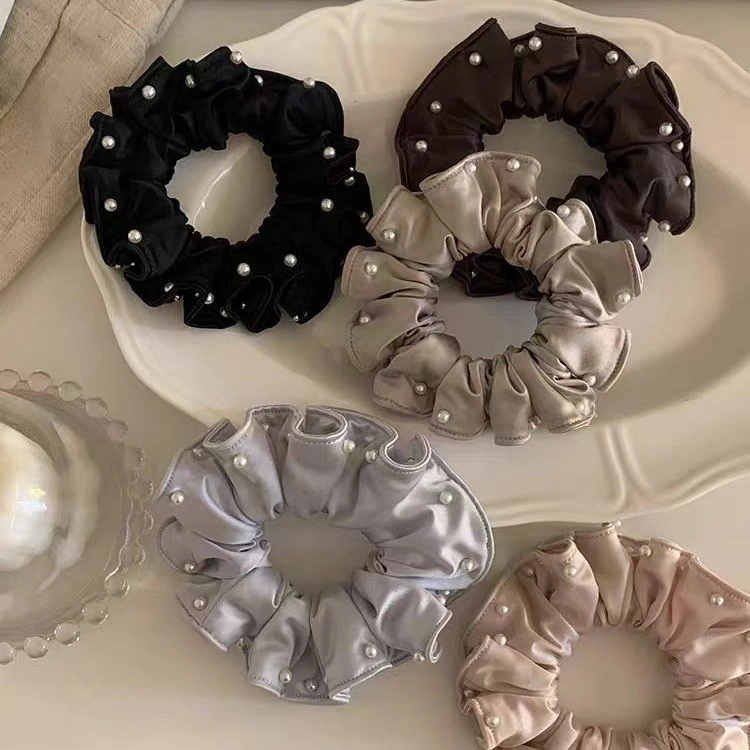 Pearl mesh large intestine hair band for women, high-end hair accessory, hair tie, versatile, exquisite bun hairstyle, ponytail detail image 2