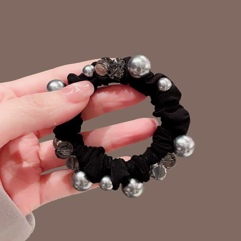 Korean-style simple and elegant pearl diamond hair tie, a high-end look for girls, low ponytail hair band, a versatile hair tie and hair accessory for the lazy detail image 4
