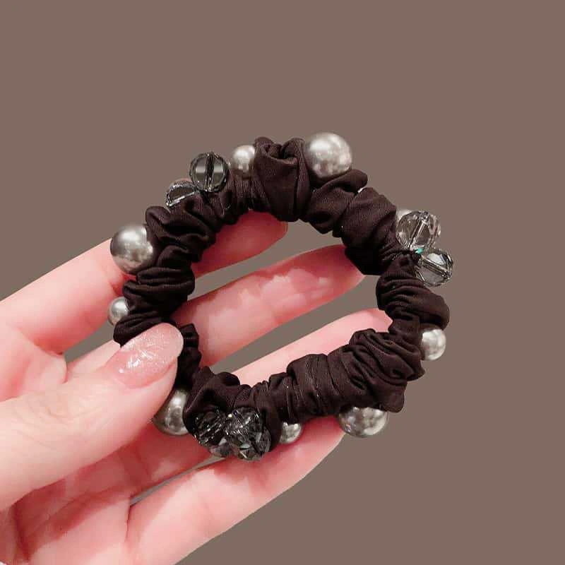 Korean-style simple and elegant pearl diamond hair tie, a high-end look for girls, low ponytail hair band, a versatile hair tie and hair accessory for the lazy detail image 5