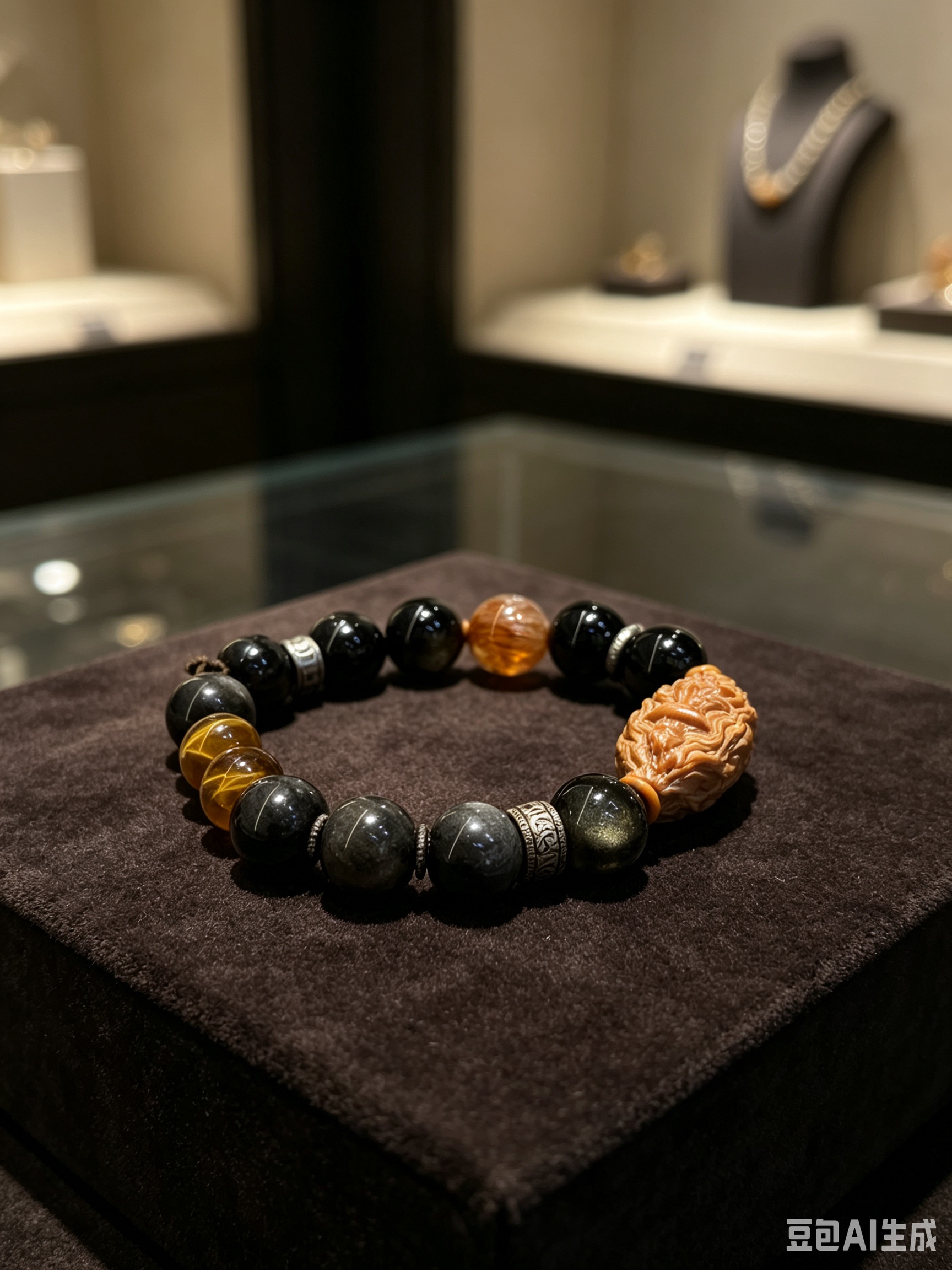 Obsidian walnut incense bead bracelet, crystal bracelet, natural mineral jewelry bracelet, crystal bracelet, agarwood bracelet details Picture