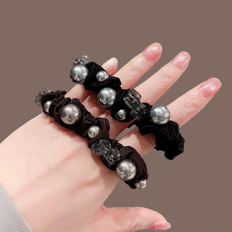 Korean-style simple and elegant pearl diamond hair tie, a high-end look for girls, low ponytail hair band, a versatile hair tie and hair accessory for the lazy detail image 2
