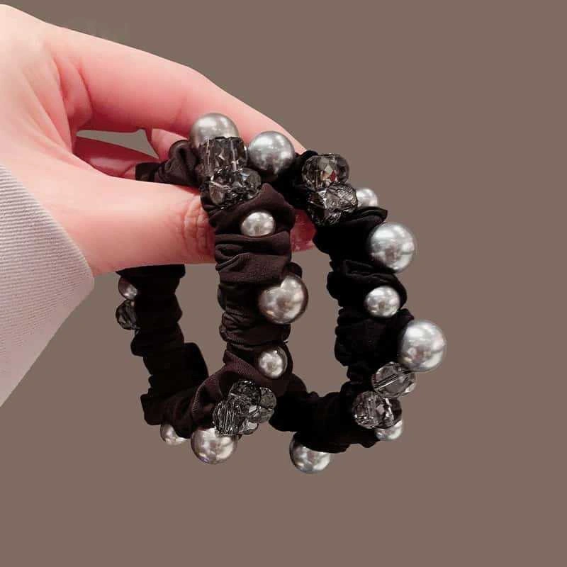 Korean-style simple and elegant pearl diamond hair tie, a high-end look for girls, low ponytail hair band, a versatile hair tie and hair accessory for the lazy detail image 3