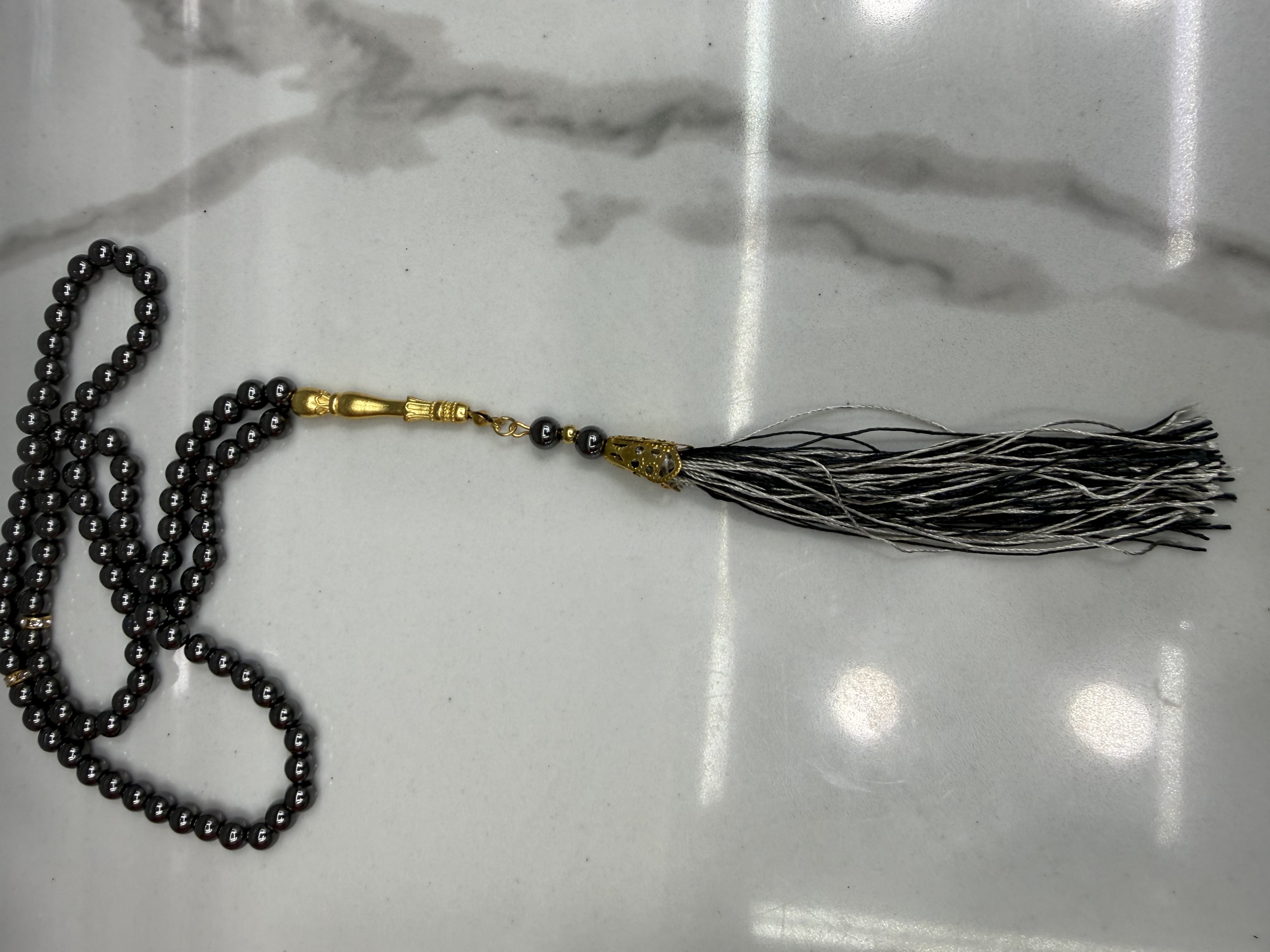 Muslim 99 black gallstone prayer beads, No. 6, thread tips, 12 per dozen, 30 dozen per piece. The price is for individual pieces details Picture