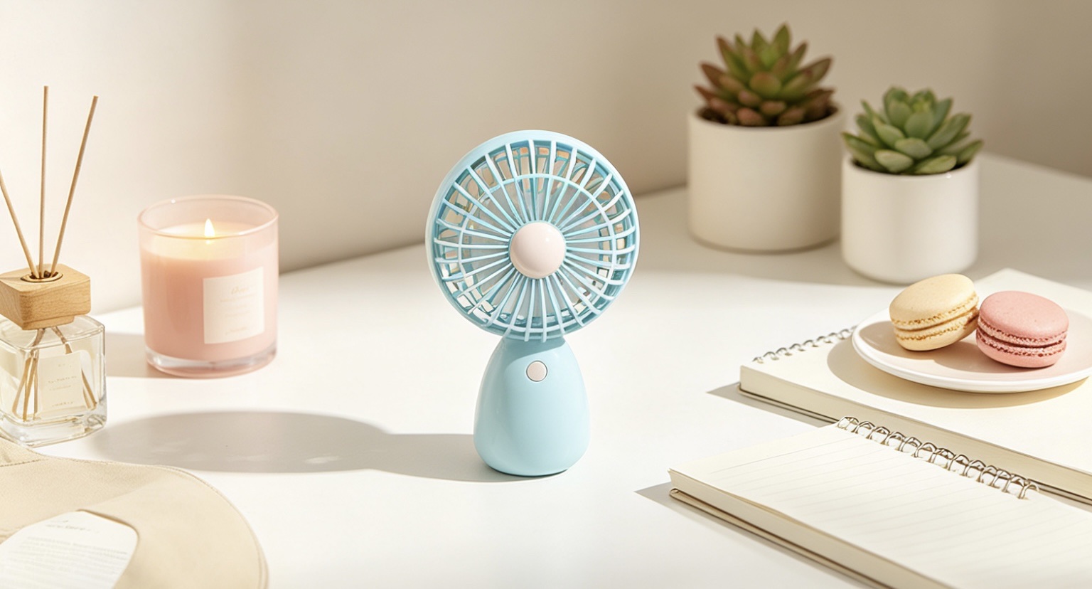 Desktop fan, compact handheld, dual-purpose for standing and holding, quiet and low-noise, USB portable charging, five-blade small fan details Picture