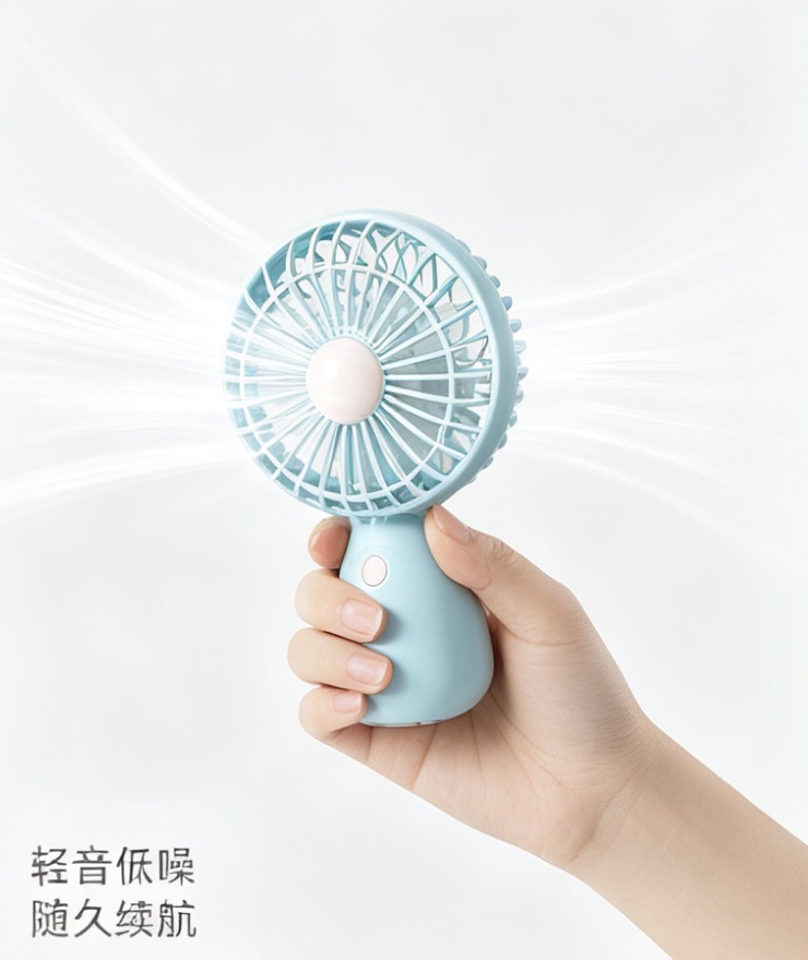 Desktop fan, compact handheld, dual-purpose for standing and holding, quiet and low-noise, USB portable charging, five-blade small fan Specification image