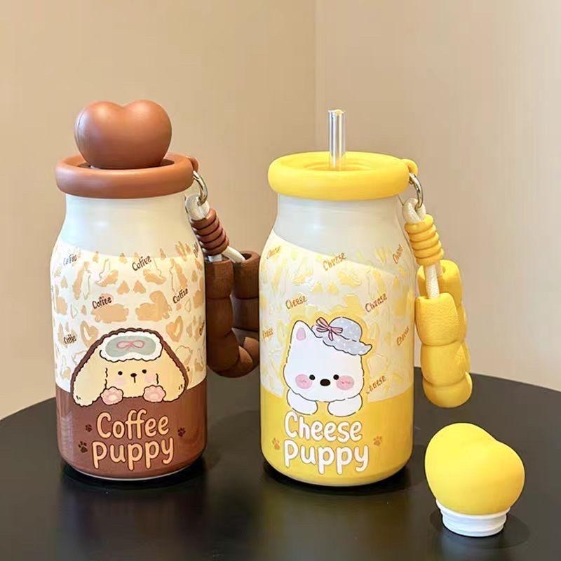 New heart-shaped water cup, 316 stainless steel insulated cup, high appearance level for girls, 400ml large-capacity tea brewing straw cup detail image 4