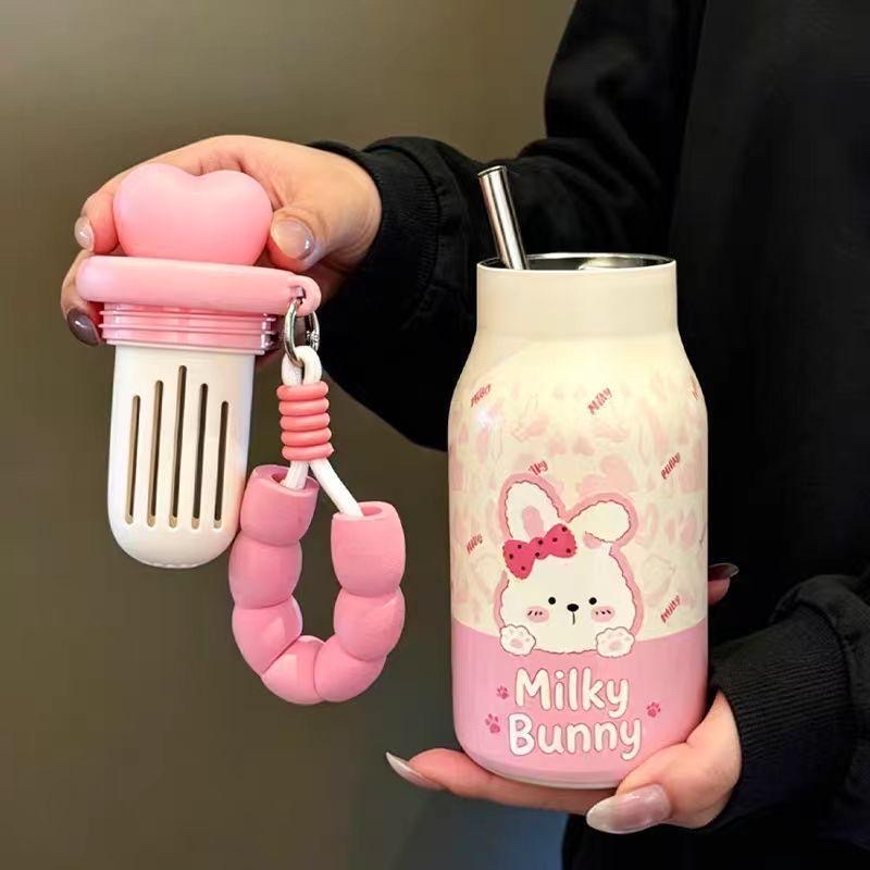 New heart-shaped water cup, 316 stainless steel insulated cup, high appearance level for girls, 400ml large-capacity tea brewing straw cup detail image 5