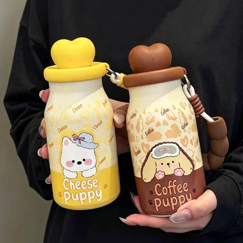 New heart-shaped water cup, 316 stainless steel insulated cup, high appearance level for girls, 400ml large-capacity tea brewing straw cup detail image 3