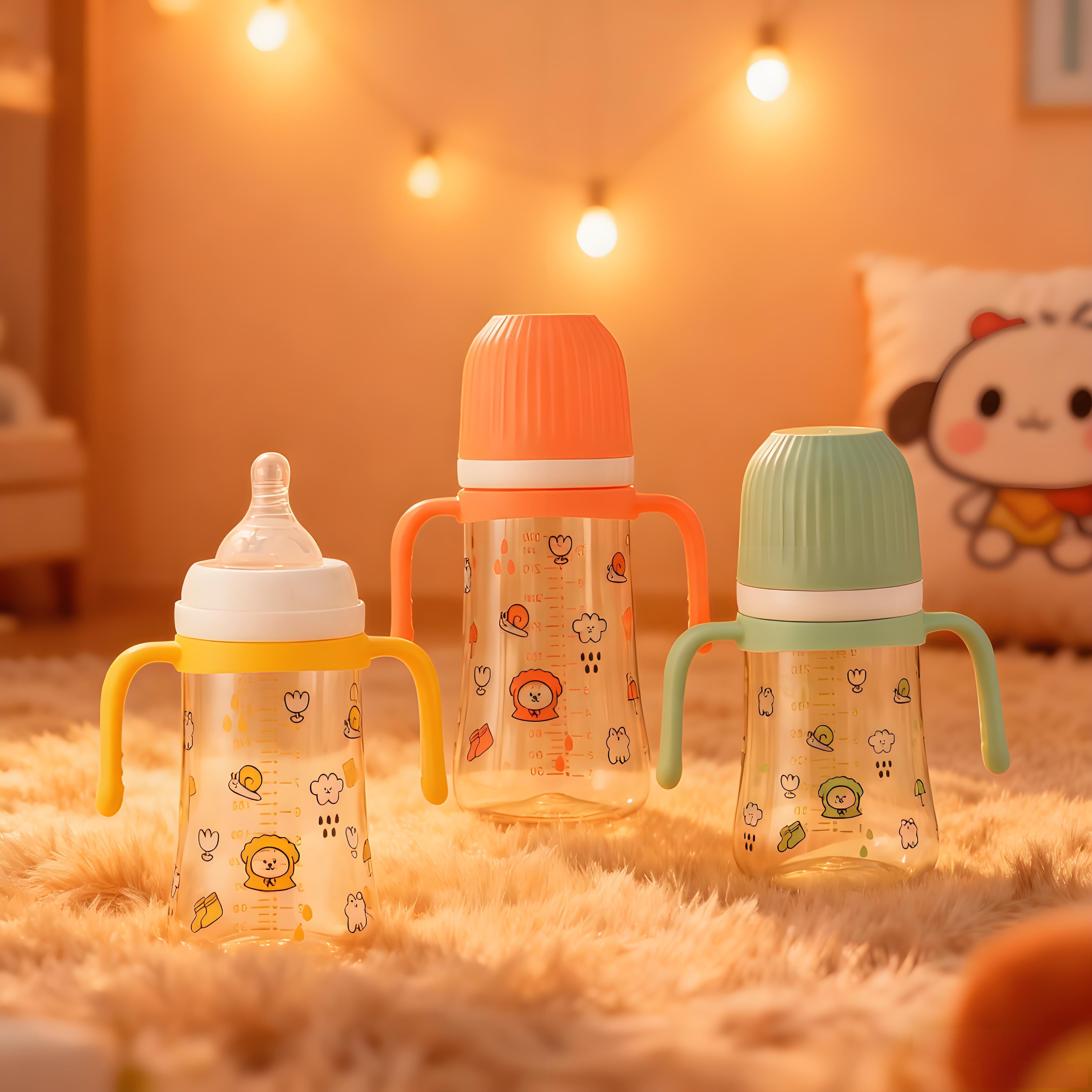 TinkerTot/ Three-color PPSU handle baby bottle, PP material, anti-swelling, wide mouth, 240ml, mother and baby