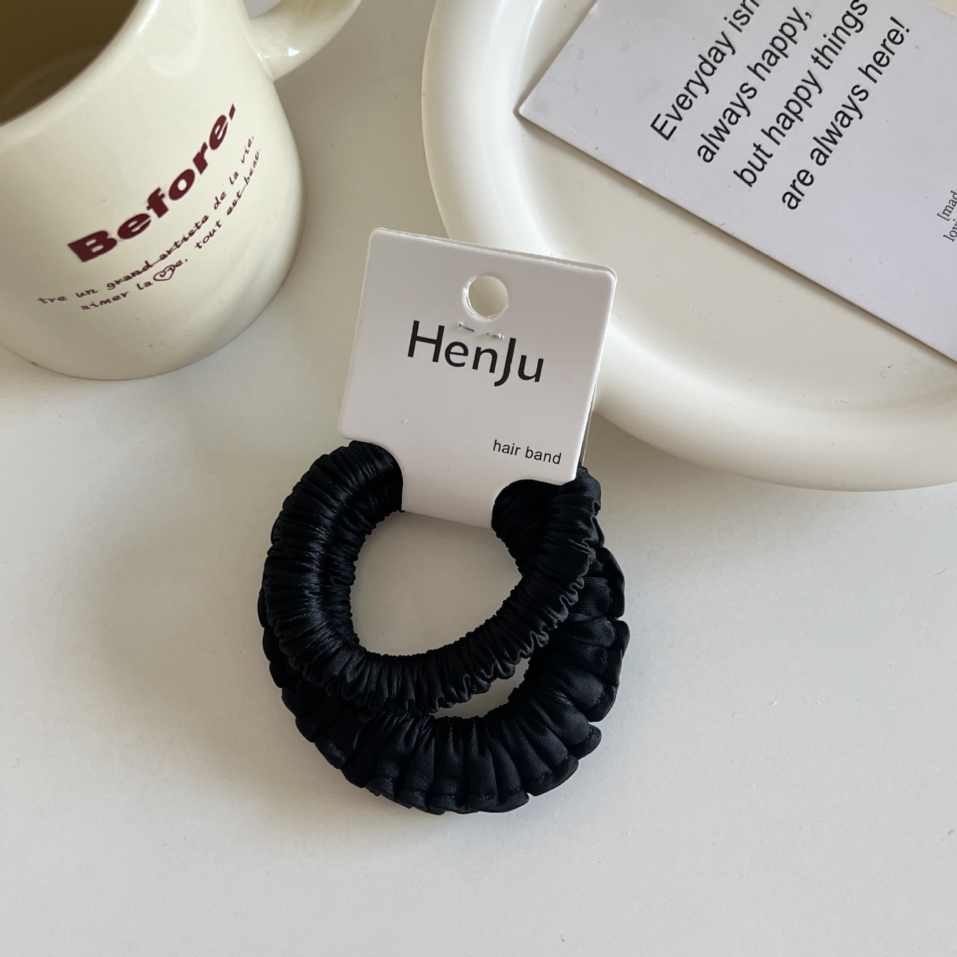 The satin pleated round bead hair band is soft and won't damage the hair. It features a hair tie, a hair accessory, a women's hairpin and a rubber band detail image 3