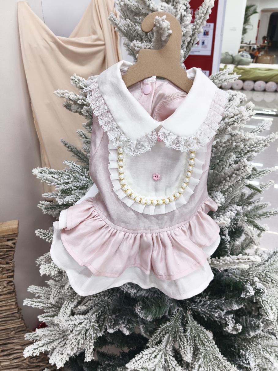 Pearl lace double-layer cake dress, small body dog spring and summer breathable dress, popular sweet pet clothing Specification image