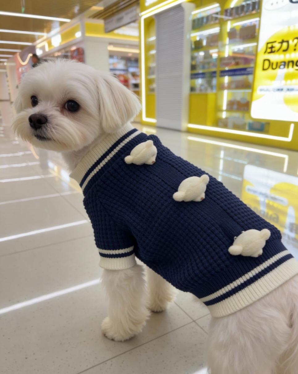 Autumn and winter pet knitted sweater, three-dimensional bear decoration, small dog clothes, Bichon Frise Maltese teddy warm top details Picture