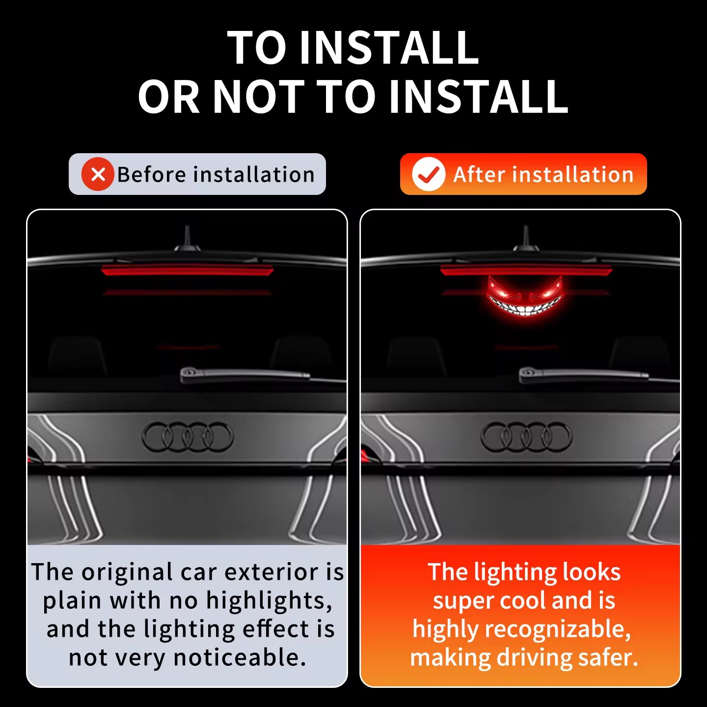 Solar-powered Devil's Eye led car ambient light, dynamic expression warning light for car rear Windows, cross-border new style detail image 2
