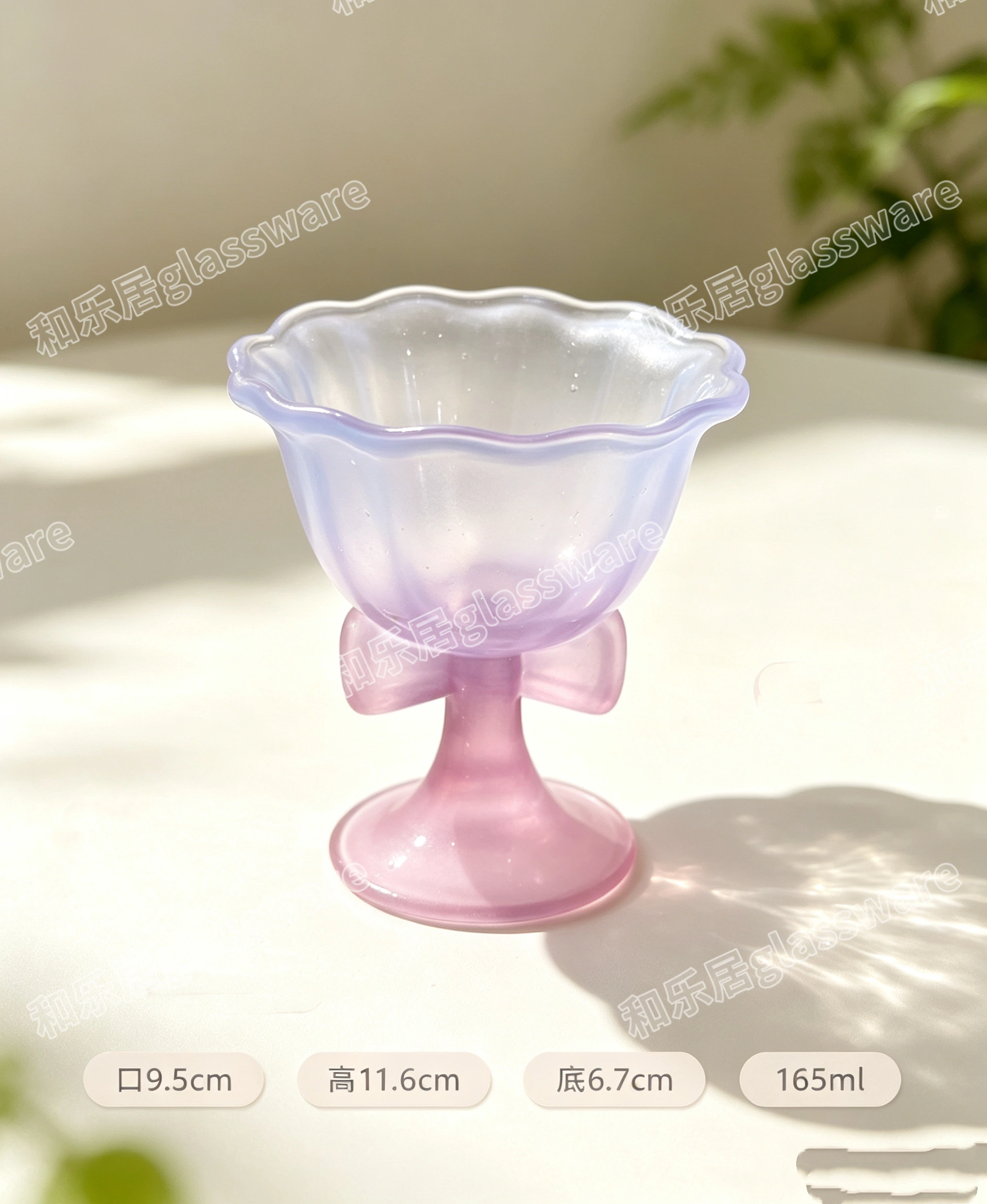 Bow-shaped high-footed glass dessert cup, high-appearance-level ice cream bowl, yogurt ice cream cup detail image 10