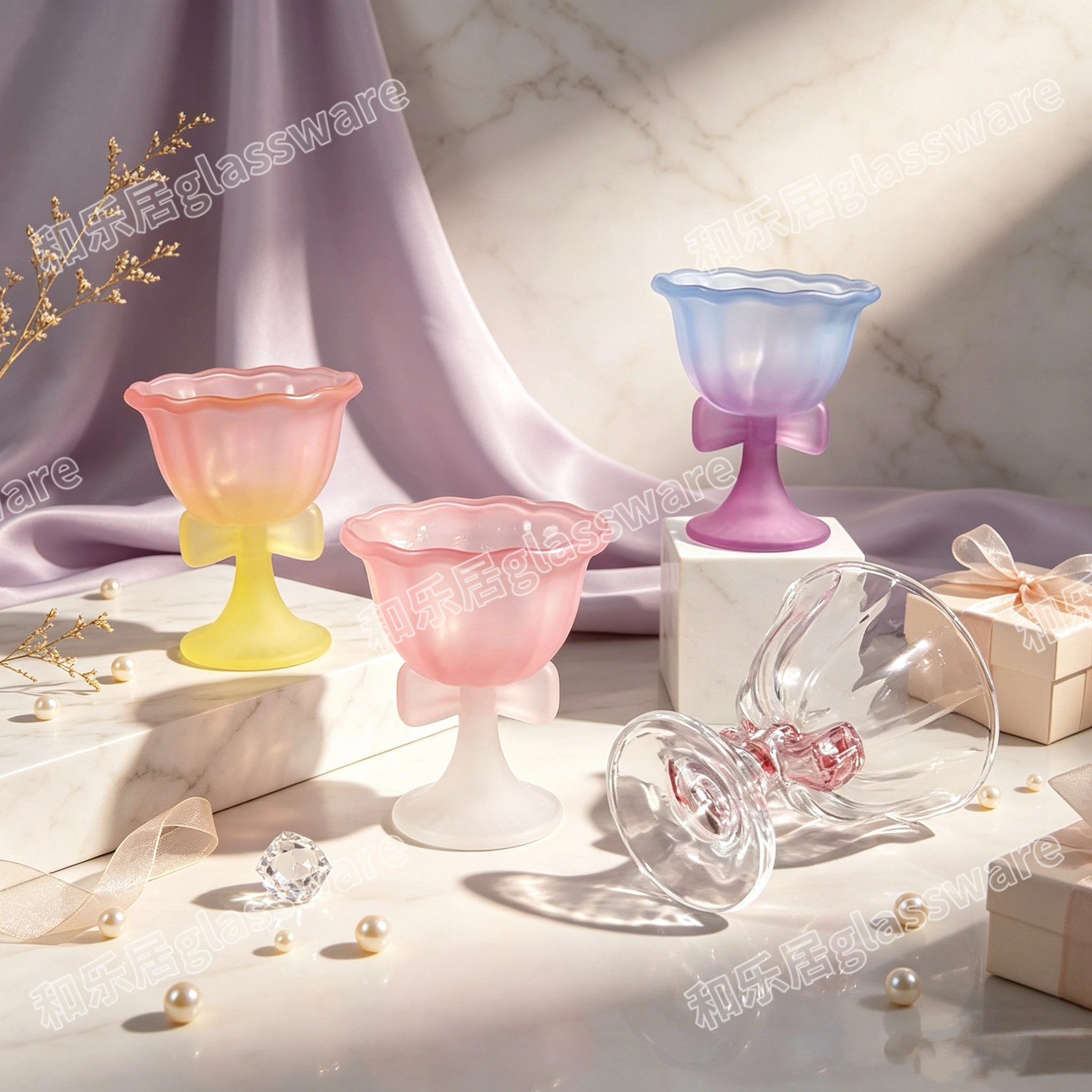 Bow-shaped high-footed glass dessert cup, high-appearance-level ice cream bowl, yogurt ice cream cup detail image 3