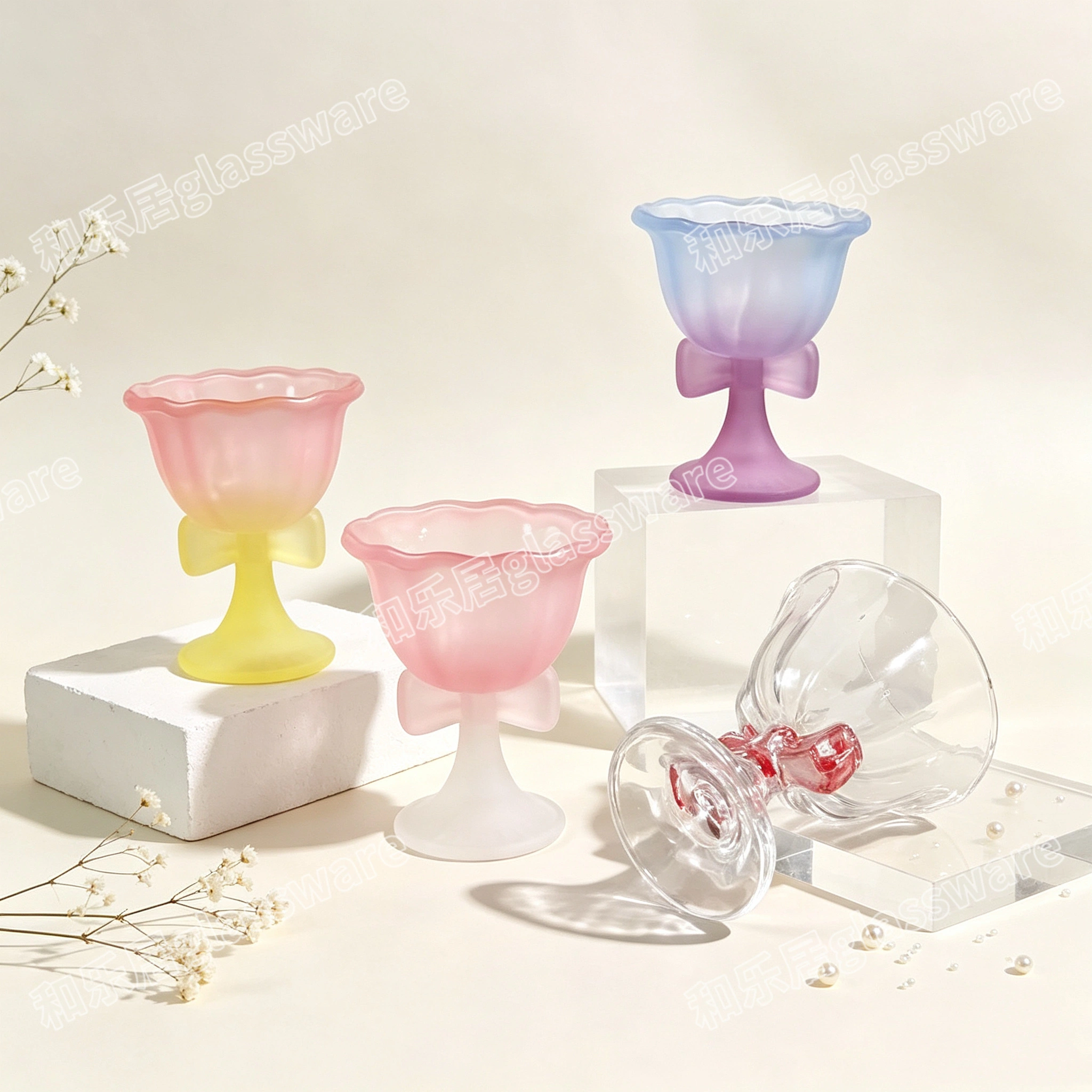 Bow-shaped high-footed glass dessert cup, high-appearance-level ice cream bowl, yogurt ice cream cup detail image 4