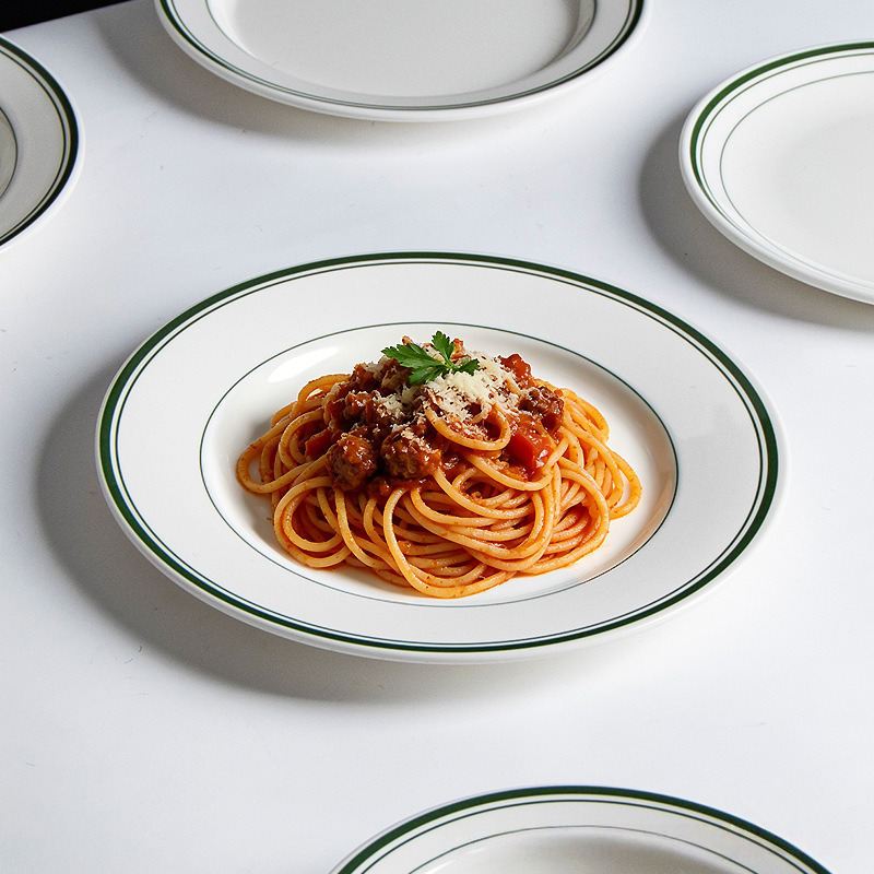Creative melamine tableware, green-edge plastic round plates, hotel Western-style steak plates, pasta plates, high-end plates, commercial use