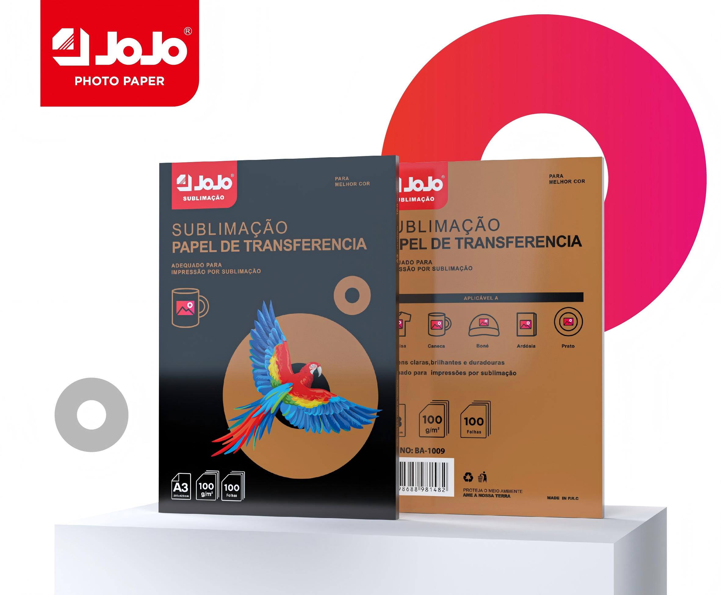 Papel de transferencia de sublimación térmica JOJO papel de transferencia de calor papel de impresión A4 caja de 100 impresiones inkjet para camisetas de algodón proceso de sublimación térmica